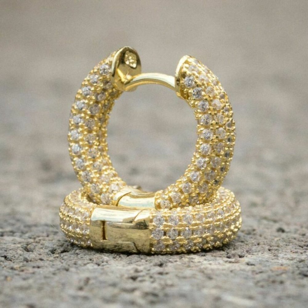 New Men's 14k Gold Over Sterling Silver Diamond Huggie Studs - Picture 4 of 4